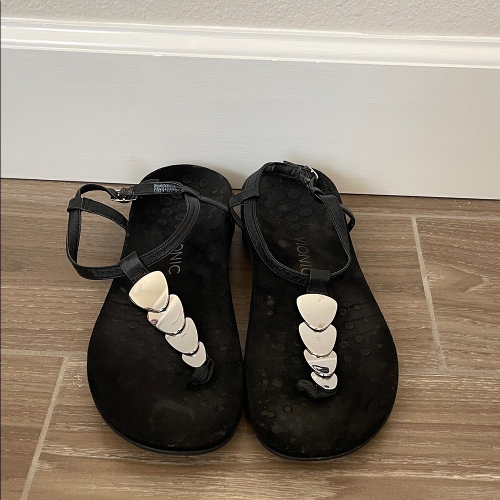 Vionic Black Sandals with Silver Accents